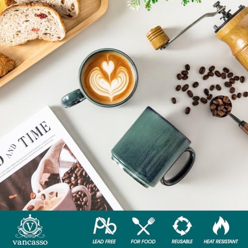 vancasso STARRY Ceramic Coffee Mugs Set of 6, 16 Oz Large Coffee Cups for Latte, Cappuccino, Tea & Hot Cocoa, Artisan Modern Style for Coffee Bar, Home & Kitchen, Microwave & Dishwasher Safe, Green - Image 3