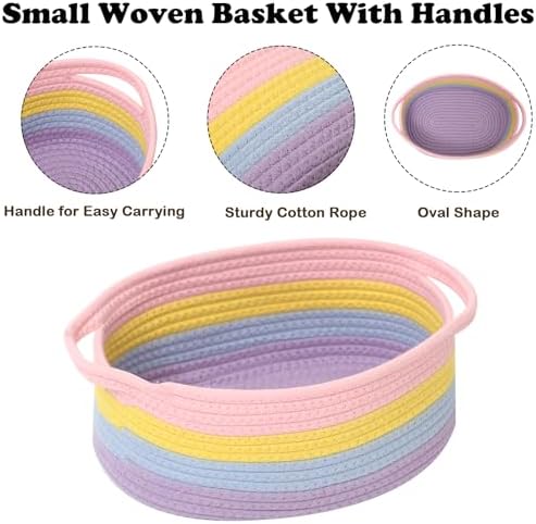 Woven Rope Basket,Baby Gift Basket with Bag & Ribbon, Rainbow - Image 3