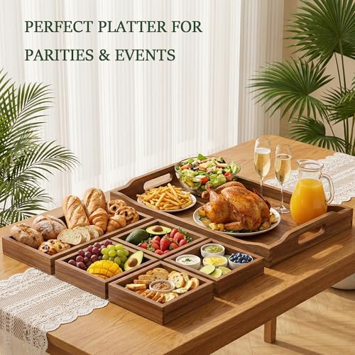 Acacia Wood Serving Tray with Handles for Ottoman Coffee Table - Image 7