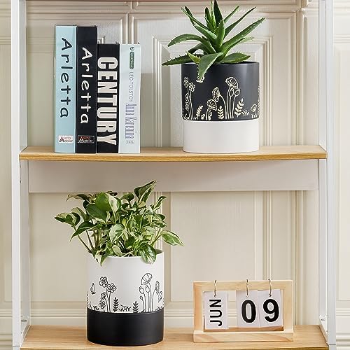 Nihow Self Watering Pots for Indoor Plants,6 Inch,Black,Hand Painting - Image 6