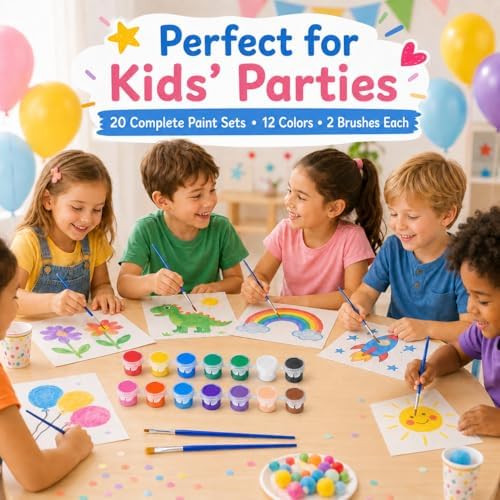 280 Pcs Washable Acrylic Paint for Kids Arts and Crafts, 20 Gouache Watercolor Paint Sets of 12 Colors for Party Classroom Painting Supplies, 20 Flat and 20 Pointed Brushes - Image 6