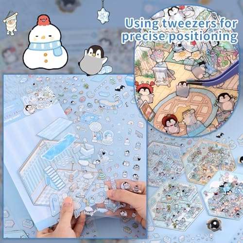 Girls 3D Miniature Scene Stickers, 4 Sets Penguin Holiday DIY House Stickers for Sweet World,Fun Beach,Flower Room,Home Diary, Cute 3D Cartoon Scene Stickers for Adult Kids Relief Stress Pass The Time - Image 4