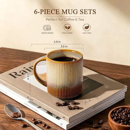 theterra Ceramic Coffee Mugs Set of 6, 14.2 oz Coffee Cups with Handle - Image 3