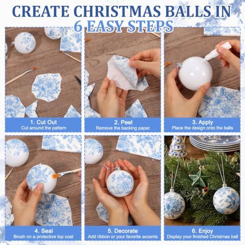 Blueweenly 12 Sets Christmas Balls DIY Kit Blue Napkins Glue Brush Set - Image 5