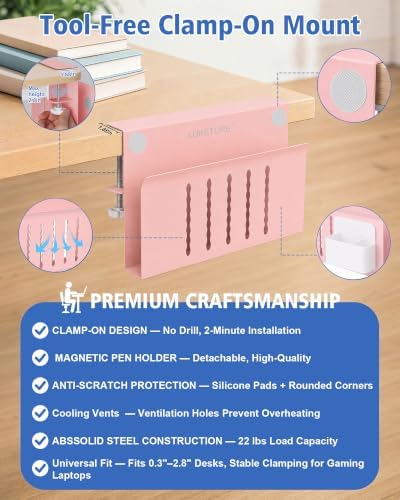 LUKETURE Desk Side Storage Laptop Holder No Drill Clamp On Organizer - Image 3
