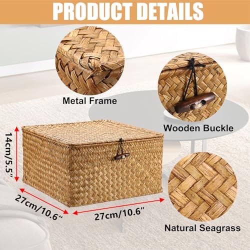 Hipiwe Wicker Basket with Lids, Seagrass Handwoven Storage Bins for Shelves - Image 3