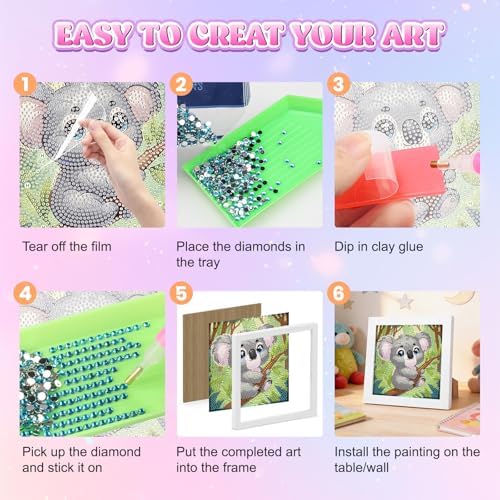 GHHKUD Koala Diamond Art Painting Kits for Adults with Frame, Diamond Art Animals Crafts for Ages 4-6-8-12, Easy to DIY Gem Painting Gifts Home Wall Deco15x15cm (Beautiful Packages) - Image 6