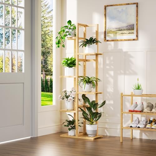 ROMGUAR CRAFT 6 Tier Bamboo Plant Stand Indoor, Tall Flower Holder, Natural - Image 2