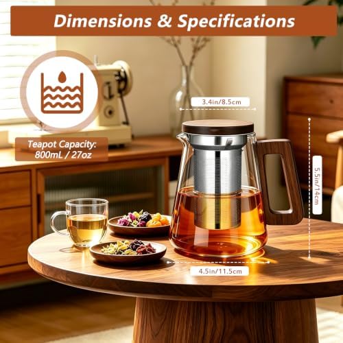 27oz/800ml Glass Teapot with Stainless Steel Removable Infuser - Image 2