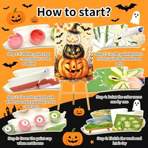 4 Pack Halloween Framed Paint by Numbers Kit for Adults Beginners 8x12 inch - Image 6