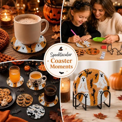 8 Pack Halloween Diamond Painting Coasters with Holder DIY Craft Kit - Image 6