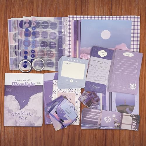 ATIRAMANIYA Vintage Aesthetic Scrapbook Kit(346Pcs) Scrapbooking Supplies Kit with Bullet Junk Journal,Stationery,A6 Grid Notebook Journaling Gift for Girl (Purple Scrapbook) - Image 3