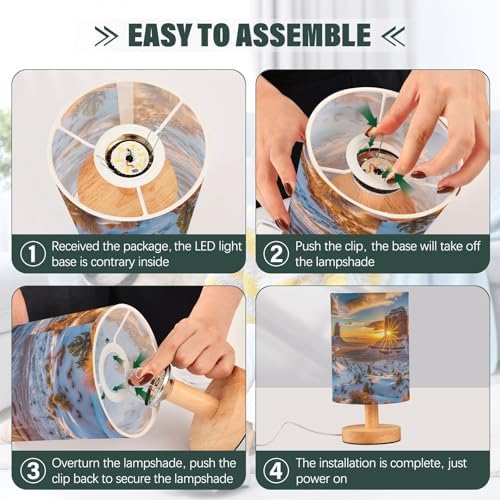 Besides Lamps Nightstand Lamp National Park Print with Wooden Base USB for Bedroom (Non-Removable) 5.12x9.7 in - Image 4