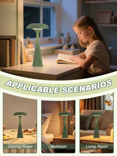 Cordless Mushroom Lamp,Green Small Table Lamp,Vintage Aesthetic Lamp - Image 6