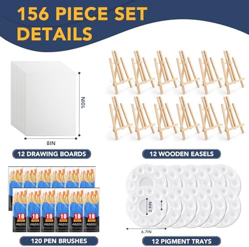AROIC 156 PCS Professional Painting Set, 12 Wood Easels,120 Brushes - Image 2