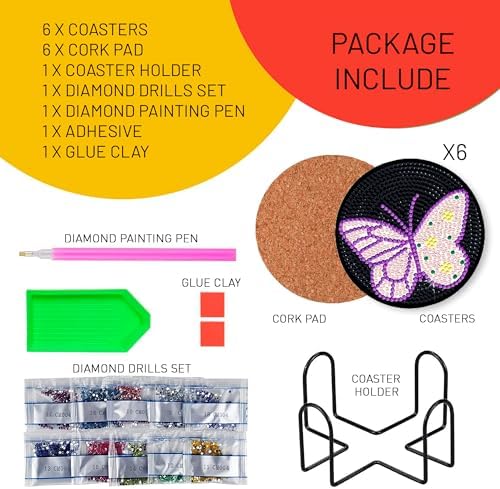 6 Pcs Butterfly Shaped Diamond Painting Kits, Diamond Painting Kits with Holder, Diamond Art Coasters for Beginners Adults - Perfect Art Craft Supplies Gift!… (Butterfly) - Image 5