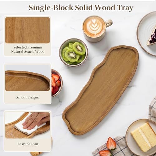 Small Wooden Tray | Acacia Wood Tray for Vanity, Bathroom Counter, Coffee Table & Toilet | Perfect for Jewelry, Remote, Perfumes & Catch All | Mini Charcuterie Board Serving Platter (Cloud Shape) - Image 3
