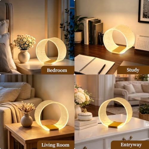 LED Small Table Lamp, Modern Minimalist Round Hollow Acrylic Nightstand Lamp, Warm Plug-in Desk Lamp for Bedroom Living Room Home Decor - Image 5