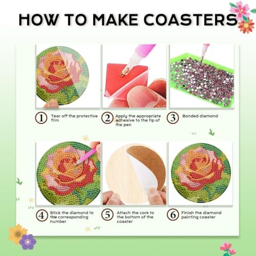 Leatrice 8 Pcs Diamond Art Coasters Small Diamond Painting Kits for Adults - Image 3