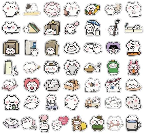 50Pcs Vintage Stickers,Waterproof Vinyl Aesthetic Decorative Sticker Scrapbooking Supplies for Adult Card Making Letters Planner Journaling Junk Journal DIY Water Bottles Cards Art Craft.White Cat - Image 2