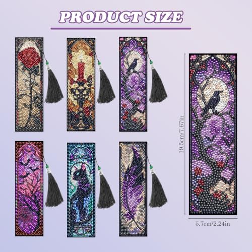 6 Pack Diamond Painting Bookmark of Gothic Romantic Design with Tassel - Image 3