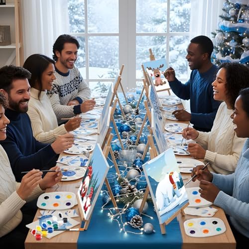 Ctosree 12 Pack Sip and Paint Kit Pre Drawn Canvas,Winter Xmas,10 x 8 Inch - Image 5