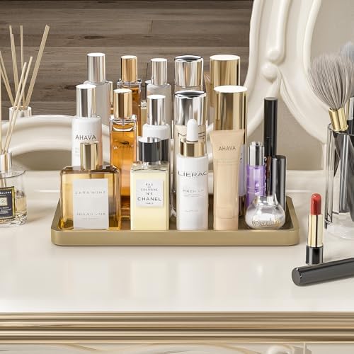 Weenson Gold Bathroom Vanity Tray for Countertop Perfume Makeup Jewelry Decor Candle, Bamboo Kitchen Tray for Soap Dispenser Spice Coffee, Toilet Tank Tray 11.81”L x 6.1”W x 0.79”H - Image 2