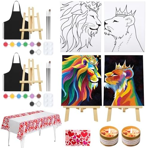 VOCHIC Sip and Paint Kit,Pre Drawn Canvas Couple Painting Kit for Adult Date Night Painting Art Set Canvas for Adults Couples Valentine's Day, 2 Pack (8 x 10 Inches) by VOCHIC