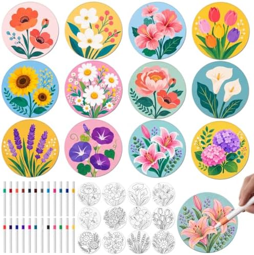 Potchen 12 Pcs Color Your Own Coaster DIY Kits,Botanical Garden by Potchen