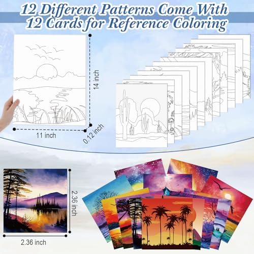 Sherr 12 Pcs Pre Drawn Canvas for Adults,Sunset Landscape,11 x 14 Inch - Image 2