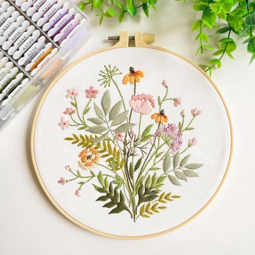 Silentsea Floral Embroidery Kit for Beginners – All-in-One DIY Stitching Set with Pre-Printed Fabric, Hoop & Threads – Perfect for Relaxing Craft Lovers. - Image 4