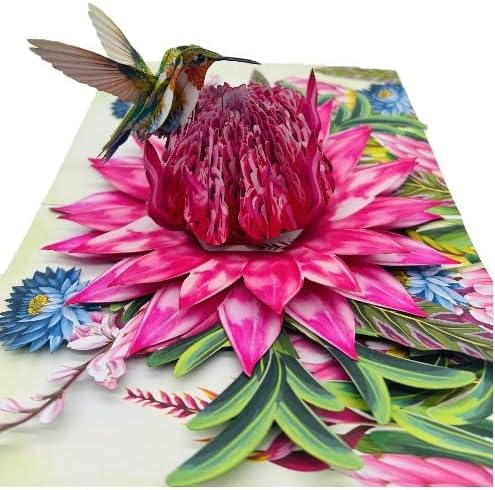 3D Pop-Up Hummingbird & Pink Flower Greeting Card – Handmade Nature Card for Birthday, Mother’s Day, Anniversary & Special Occasions F48