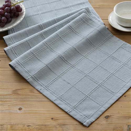 ZeeMart Linen Checked Farmhouse Table Runner, 13x108 Inches Chambray by ZEEMARTONLINE