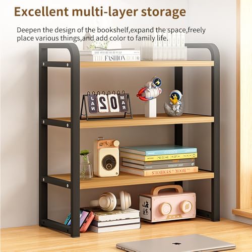 Office Desk Shelf Organizer, Wood Desktop Bookshelf Supplies Storage Rack, Shelf for Top of Desk and Dresser and Cubicle Decor Aesthetic Bookshelf (Black Wood-three Tier, 15.75 Lx7.87 Wx22.05 H) - Image 7