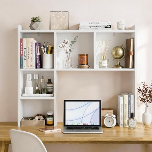 OOOK 35.5" L Dorm Desk Hutch White, Desktop Bookshelf with 5 Shelves - Image 3
