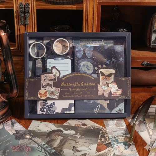 Vintage Scrapbook Journal Gift Set – Butterfly Garden Aesthetic Junk Journal Kit, 125 PCS Ephemera Pack with A6 Notebook, Stickers, Papers, Washi, Envelopes & Cards for DIY Art, Collage, Craft & Journaling (Butterfly) by Unknown