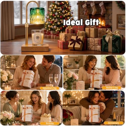 TOACSUCP Candle Warmer Lamp with 3 Bulbs, Adjustable Height Dimmable Candle Warmer with Timer, Compatible with Large Jar Candles, Candle Lamp with Charming Gift Box Ribbon for Her/Him (Green Amber) - Image 6