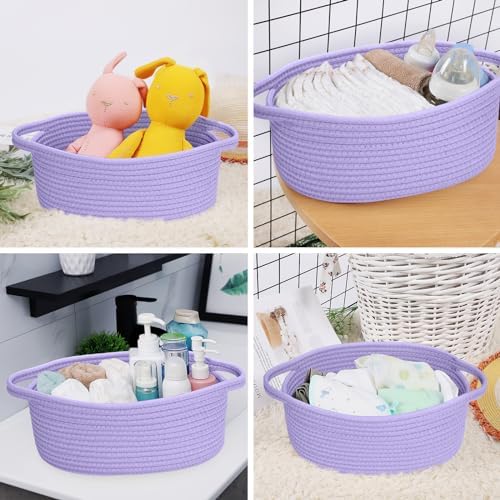 ABenkle Small Basket with Handles, Boho Decorative Rope Woven Dog Cat Toy Storage Bin Shelf Storage Organizer, Easter Christmas Gift Basket, 12"x8"x5" - Image 6