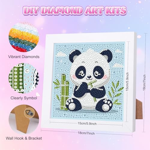 GHHKUD Panda Diamond Art Painting Kits for Adults with Frame, Diamond Art Animals Crafts for Ages 4-6-8-12, Easy to DIY Gem Painting Gifts Home Wall Deco 15x15cm (Beautiful Packages) - Image 2