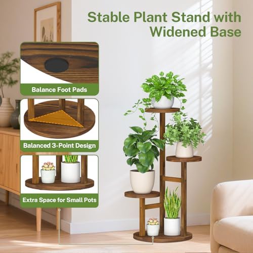iDavosic.ly 3 Tier Wood Plant Stand Indoor Corner with Grow Light, Brown - Image 5