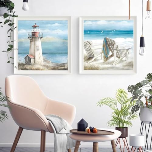 4 Packs Beach Paint by Numbers Kit for Adults Beginners with Frame, DIY Sea Side Adult's Paint by Number on Canvas, Watercolor Oil Painting Numbers Arts and Crafts Kits for Home Wall Decor 8 x 8 Inch - Image 4