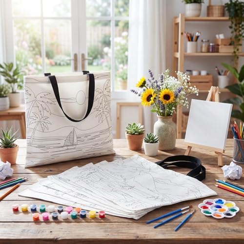Locmeo 10 Set Paint and Sip Canvas Bags Pre Drawn Kit,Scenery - Image 6