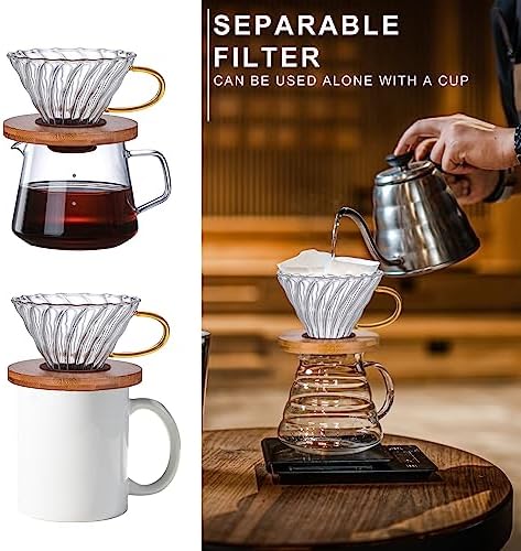 Gute Glass Pour Over Coffee Dripper 1-4 Cups with Bamboo Stand & Handle - Image 4