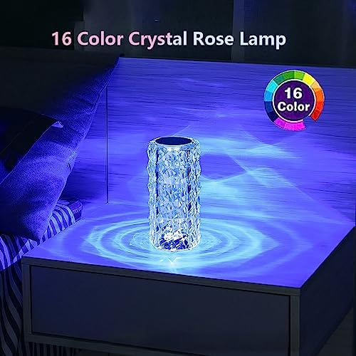 Portable Crystal Table Lamp,16 Color Touch Control Rechargeable Lamp,Crystal Bedside Lamp,Night Light,Room Decor Desk Lamp,Bedroom,Living Room,Kitchen,Dining Room Lamp(Blue) - Image 2