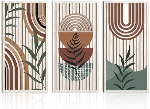 IARTTOP Large Boho Wood Wall Art 16x32 Inch Mid Century Modern Bohemian Wooden Wall Decor Brown Minimalist Geometric Plant Decor for Bedroom Living Room Dining Room Set of 3 by IARTTOP