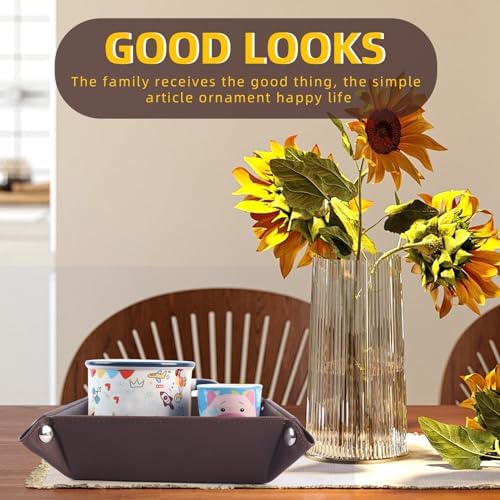 Valet Tray for Men Women - PU Leather Travel Catchall Tray Organizer - Desk Bedside Nightstand Storage Box for Jewelry Key Phone Remote Controller Wallet Watch Glasses Coin Readers - Square - Image 5