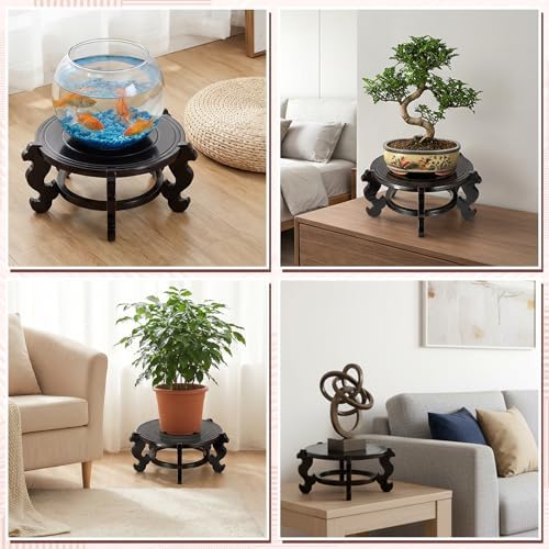 10 Inch Wooden Plant Stand Indoor Chinese Fishbowl Planter Display Stand Wooden Planter Stands Asian Vase Pot Stands for Indoor Vase Flower Pot Fishbowl Oriental Style (10 Inch) - Image 5