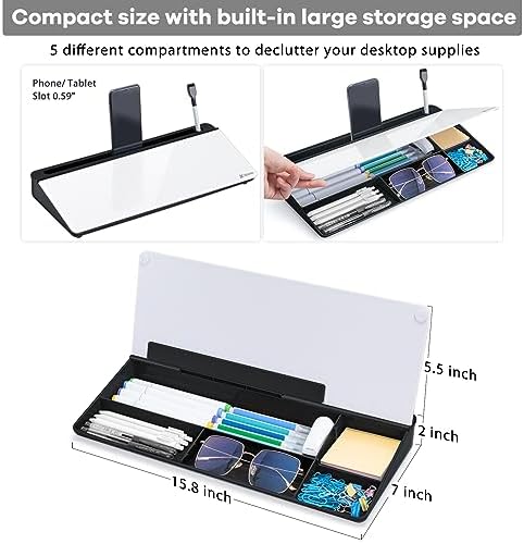 Varhomax Glass Desk Whiteboard with Storage, Desktop Organizer - Image 3