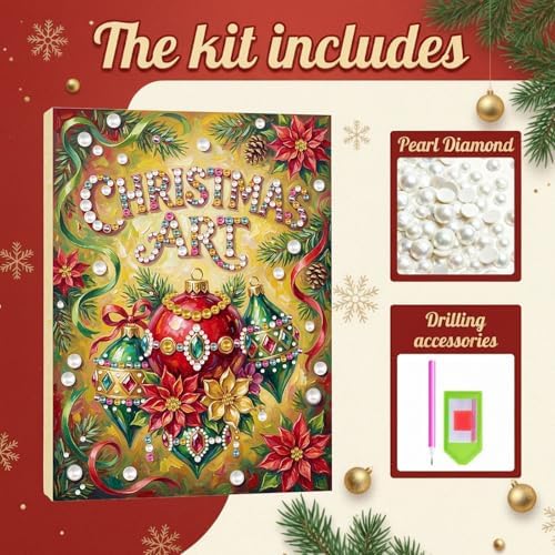 DIY Pearl Painting with Frame Christmas Creative Design, Handmade Healing Home Wall Decoration, 11.81X15.75in (Tools Included)-Decorations - Image 5