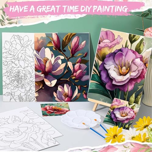 Tenceur 72 Pieces Pre Drawn Canvas Kit 8" x 10" Paint and Sip Kit for Adults DIY Painting Party Pre Printed Stenciled Canvas with Design Easels Aprons Brushes for Party Gifts(Flowers) - Image 4